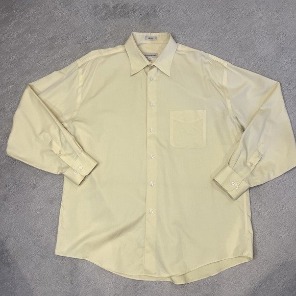 Pronto Uomo Dress Shirt 17 34/35 Yellow Non-Iron Long‎ Sleeve Classic Fit - Picture 1 of 8